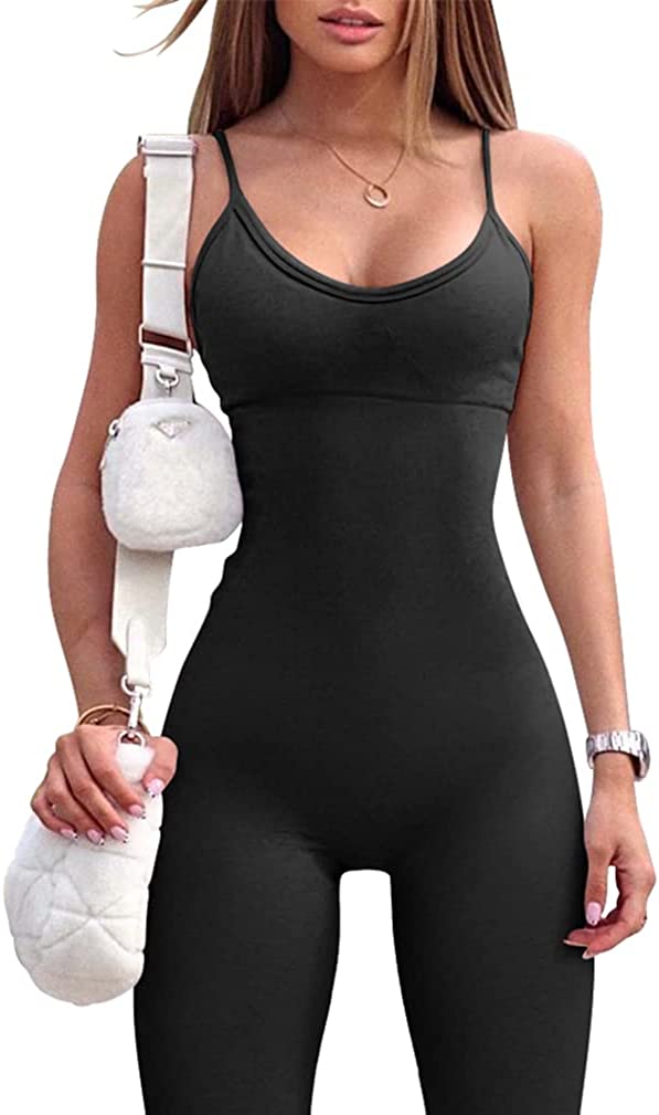 251024092226504_1 OQQ Womens Seamless Spaghetti Strap Leisure Yoga Workout Gym Leggings Padded Bra Jumpsuit - Image 1